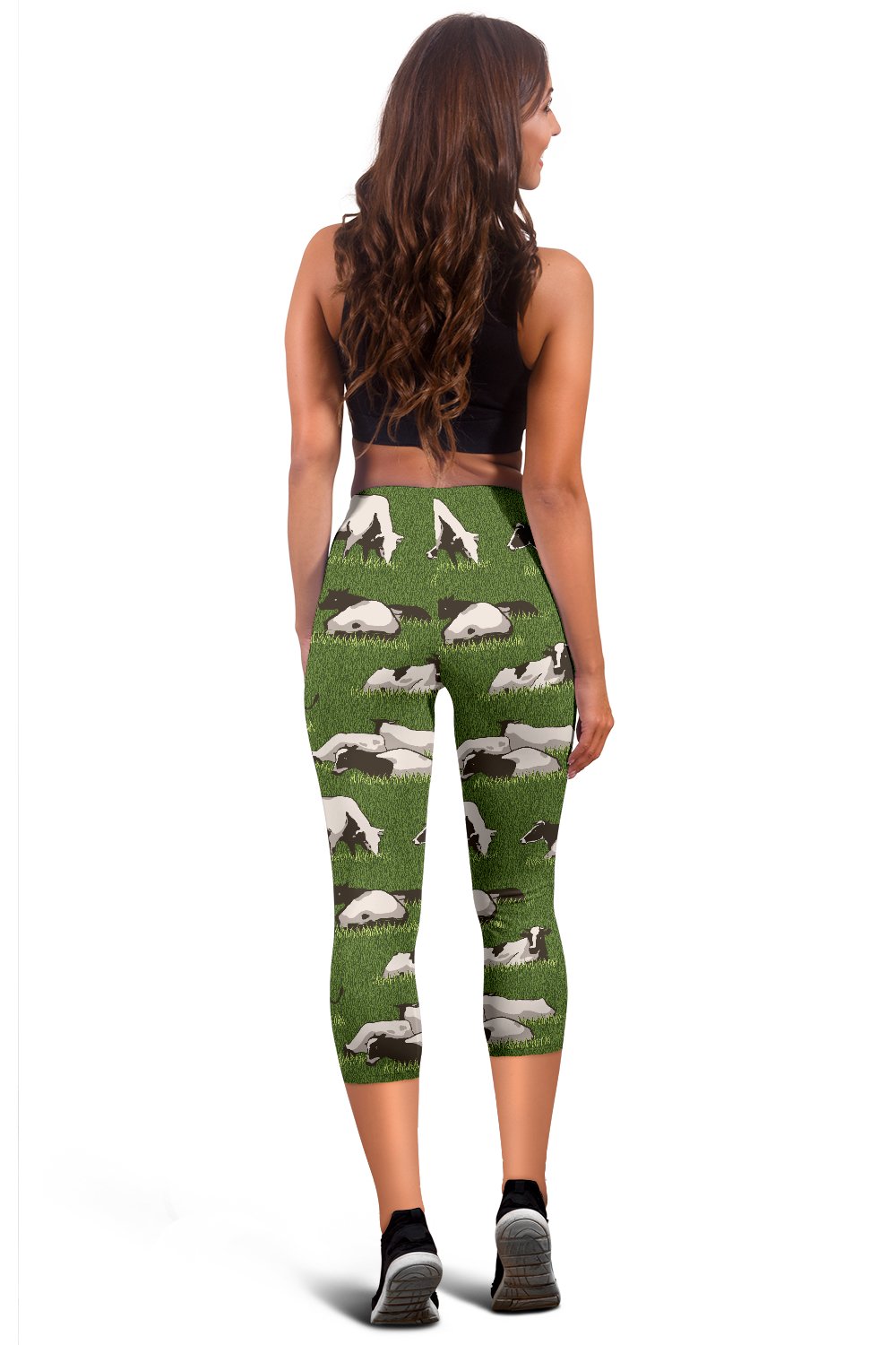 Cow on Grass Print Pattern Women Capris