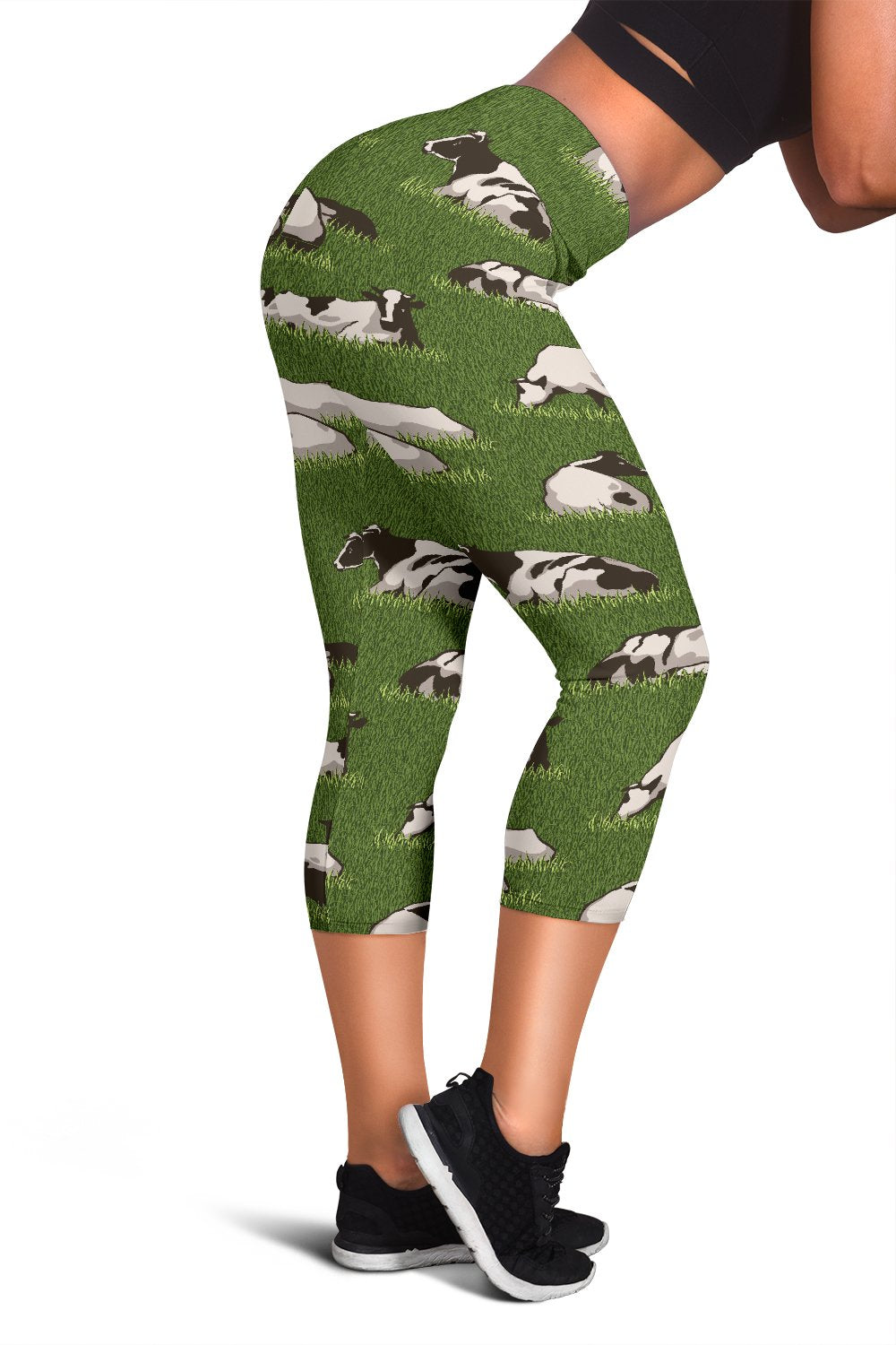 Cow on Grass Print Pattern Women Capris