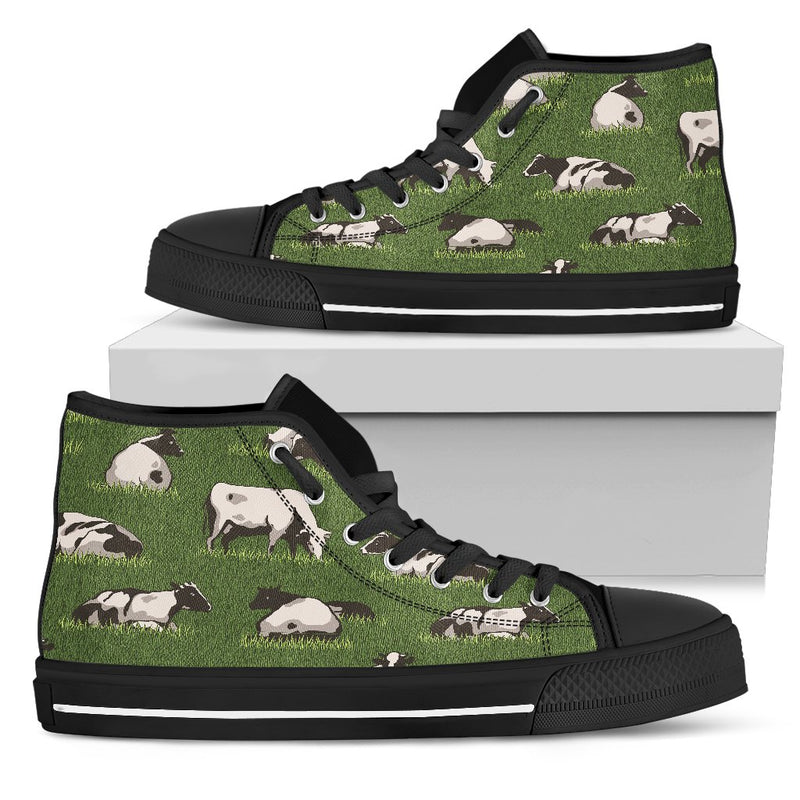 Cow on Grass Print Pattern Women High Top Shoes