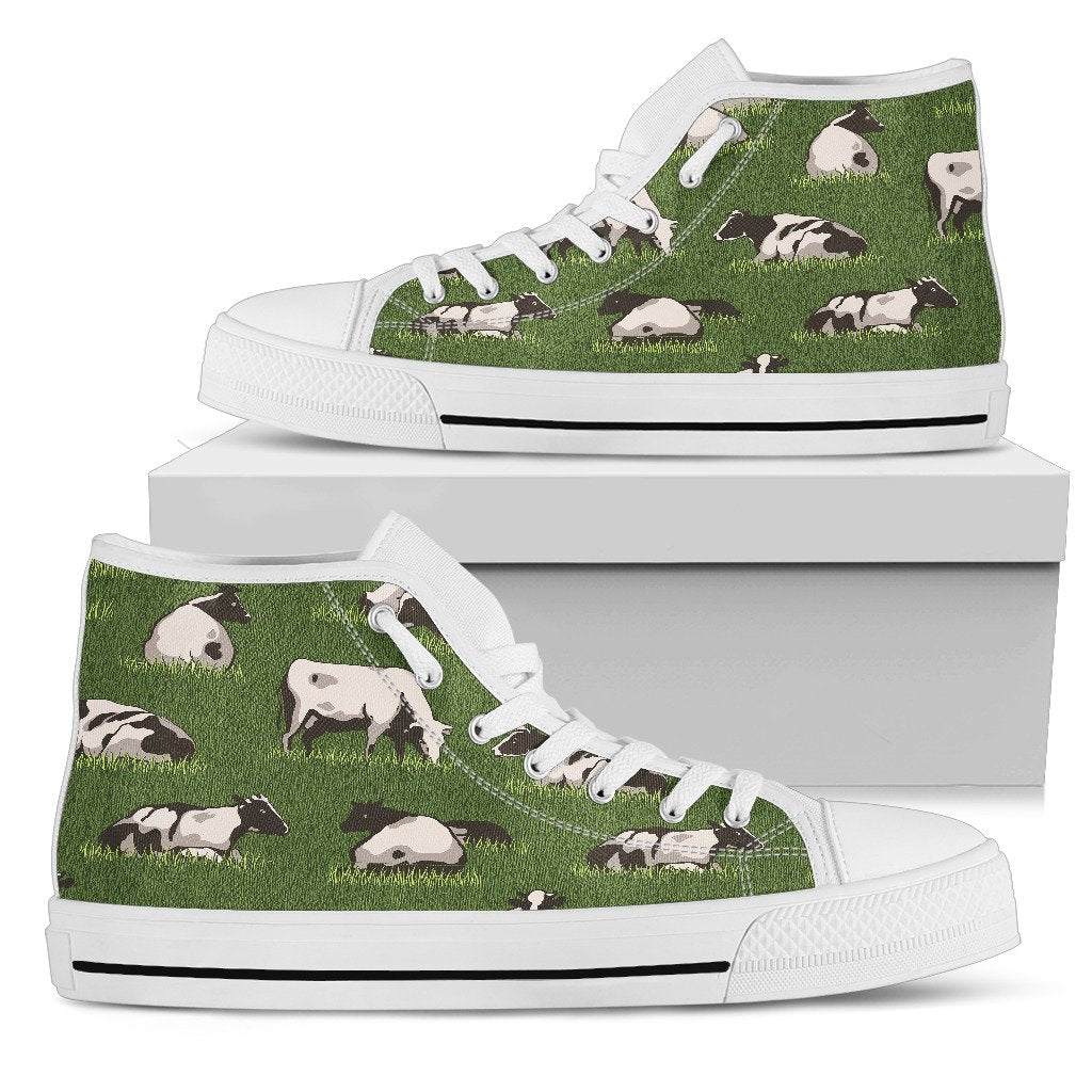 Cow on Grass Print Pattern Women High Top Shoes