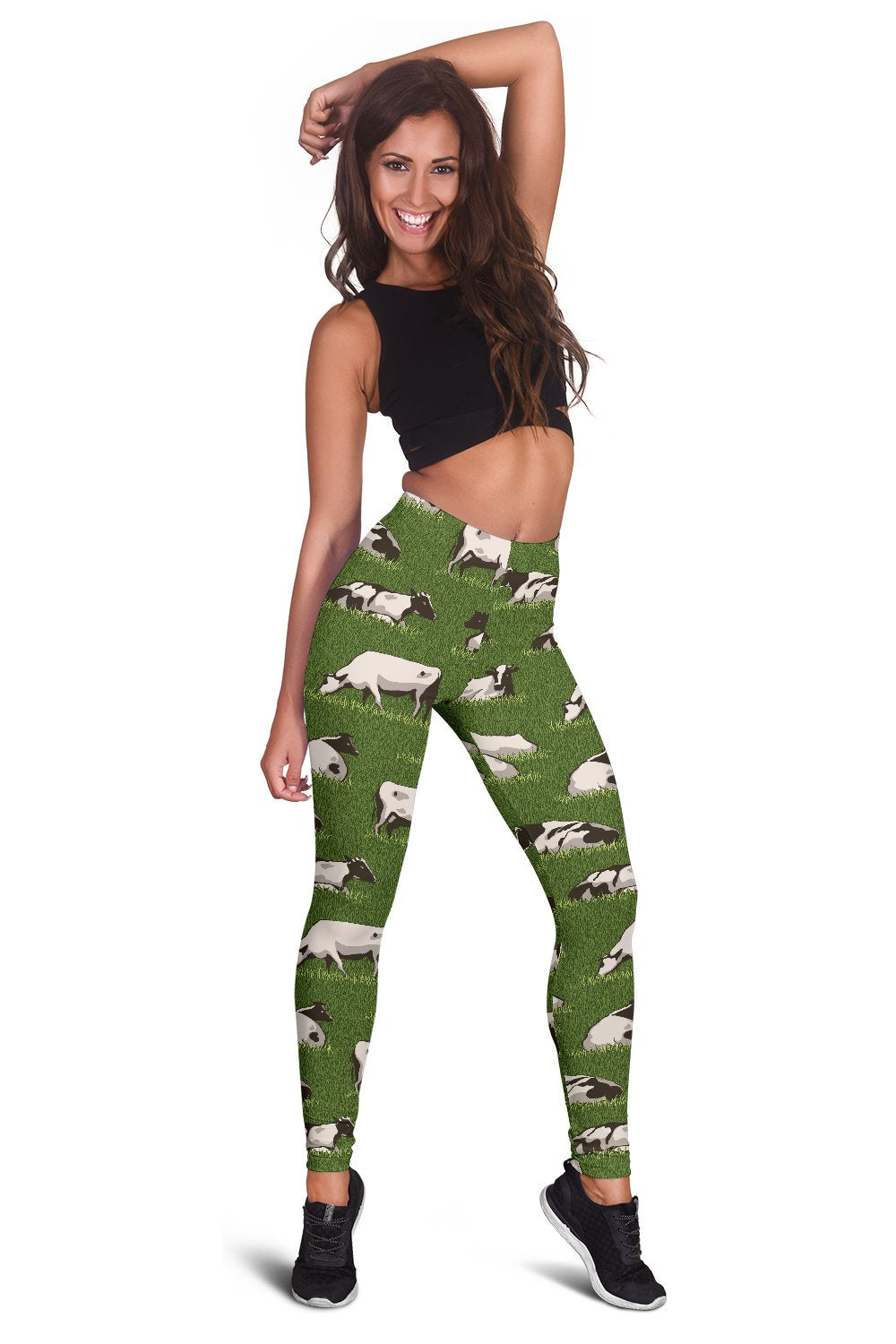 Cow on Grass Print Pattern Women Leggings