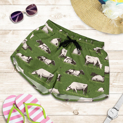 Cow on Grass Print Pattern Women Shorts-JTAMIGO.COM
