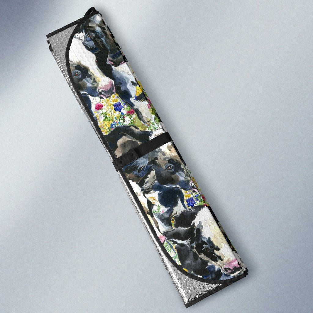 Cow Watercolor Print Pattern Car Sun Shade For Windshield