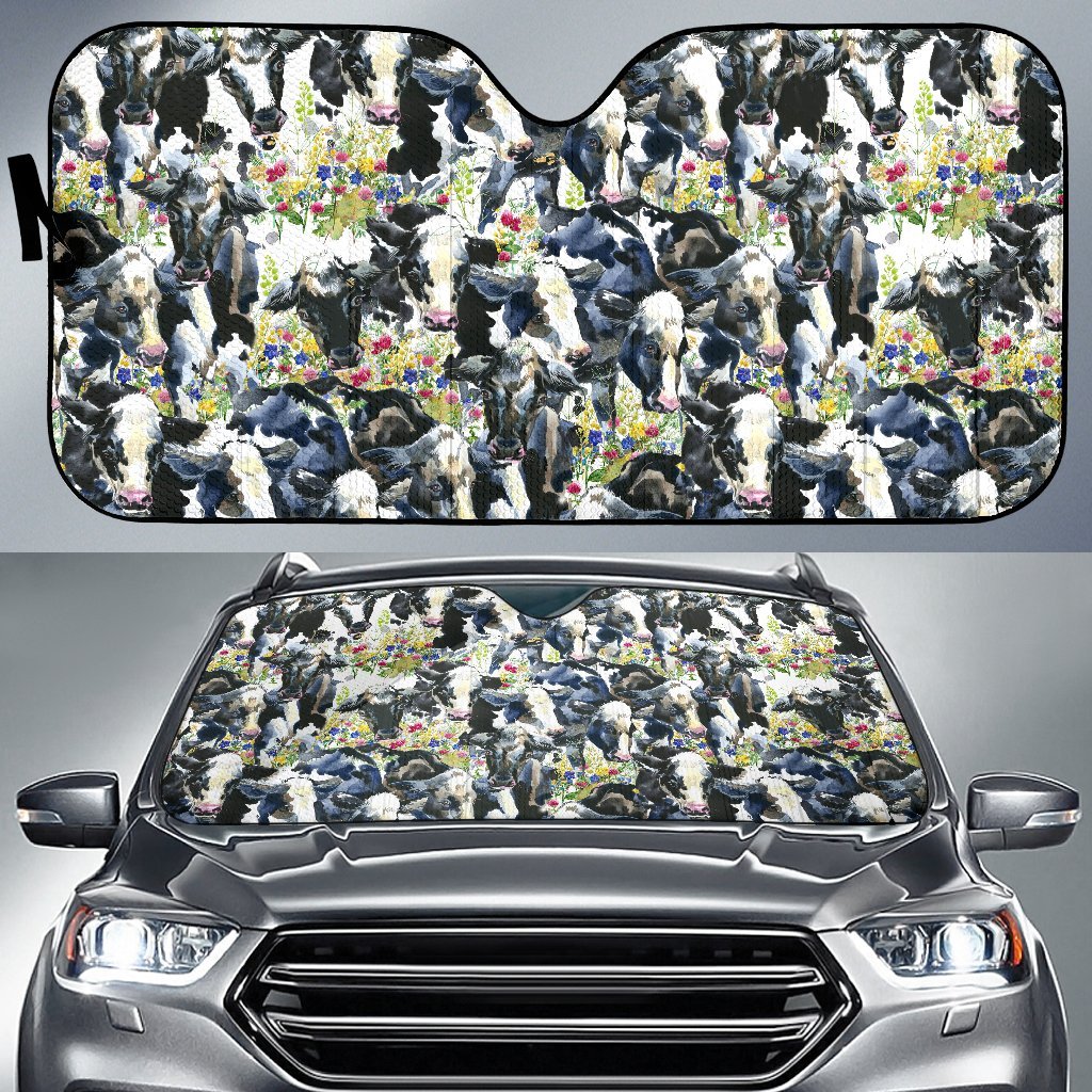 Cow Watercolor Print Pattern Car Sun Shade For Windshield