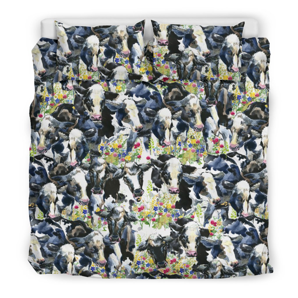Cow Watercolor Print Pattern Duvet Cover Bedding Set