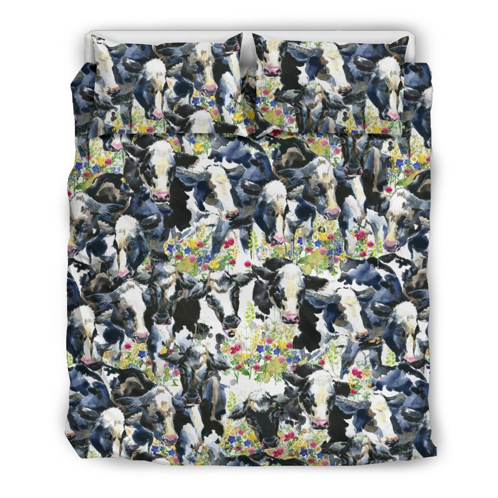Cow Watercolor Print Pattern Duvet Cover Bedding Set