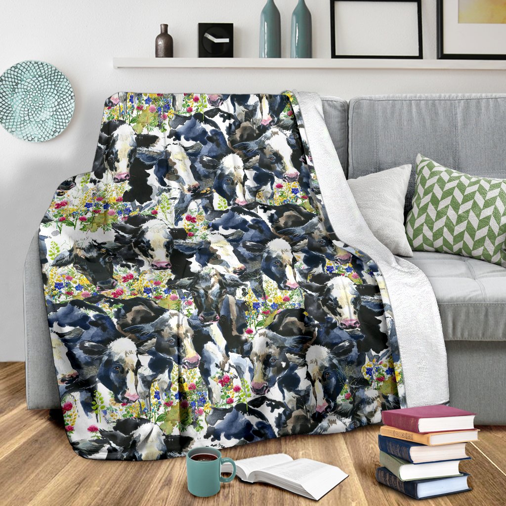 Cow Watercolor Print Pattern Fleece Blanket