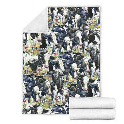Cow Watercolor Print Pattern Fleece Blanket