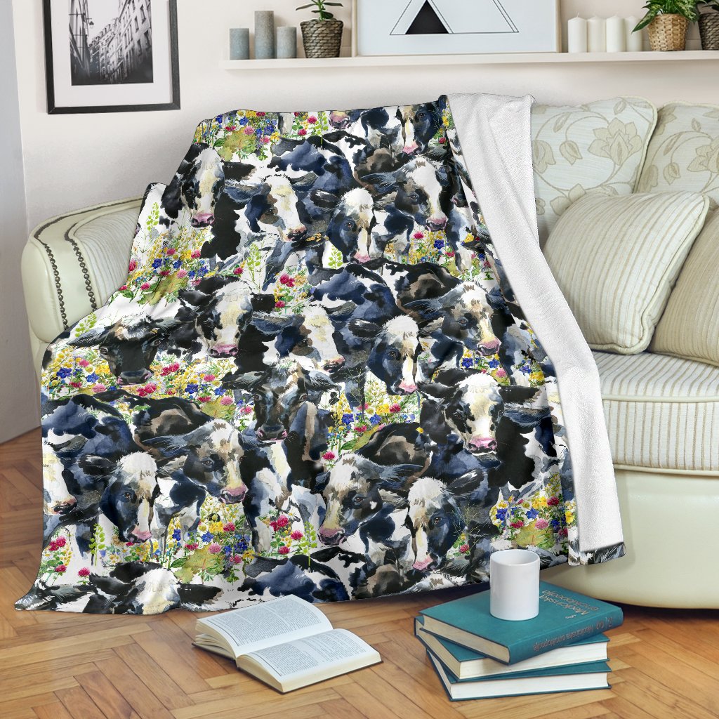 Cow Watercolor Print Pattern Fleece Blanket