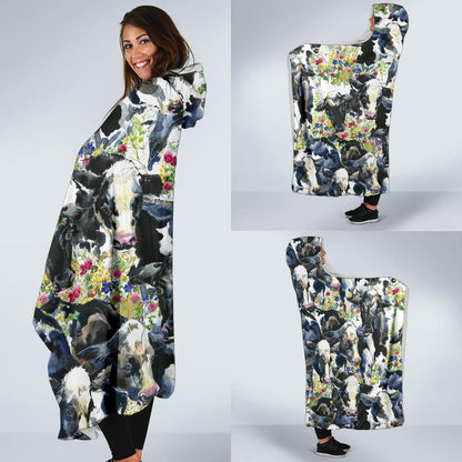 Cow Watercolor Print Pattern Hooded Blanket-JTAMIGO.COM