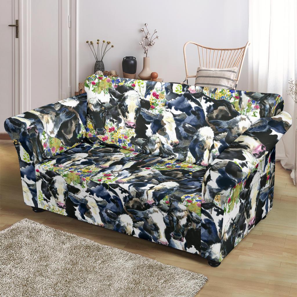 Cow Watercolor Print Pattern Loveseat Slipcover-JTAMIGO.COM