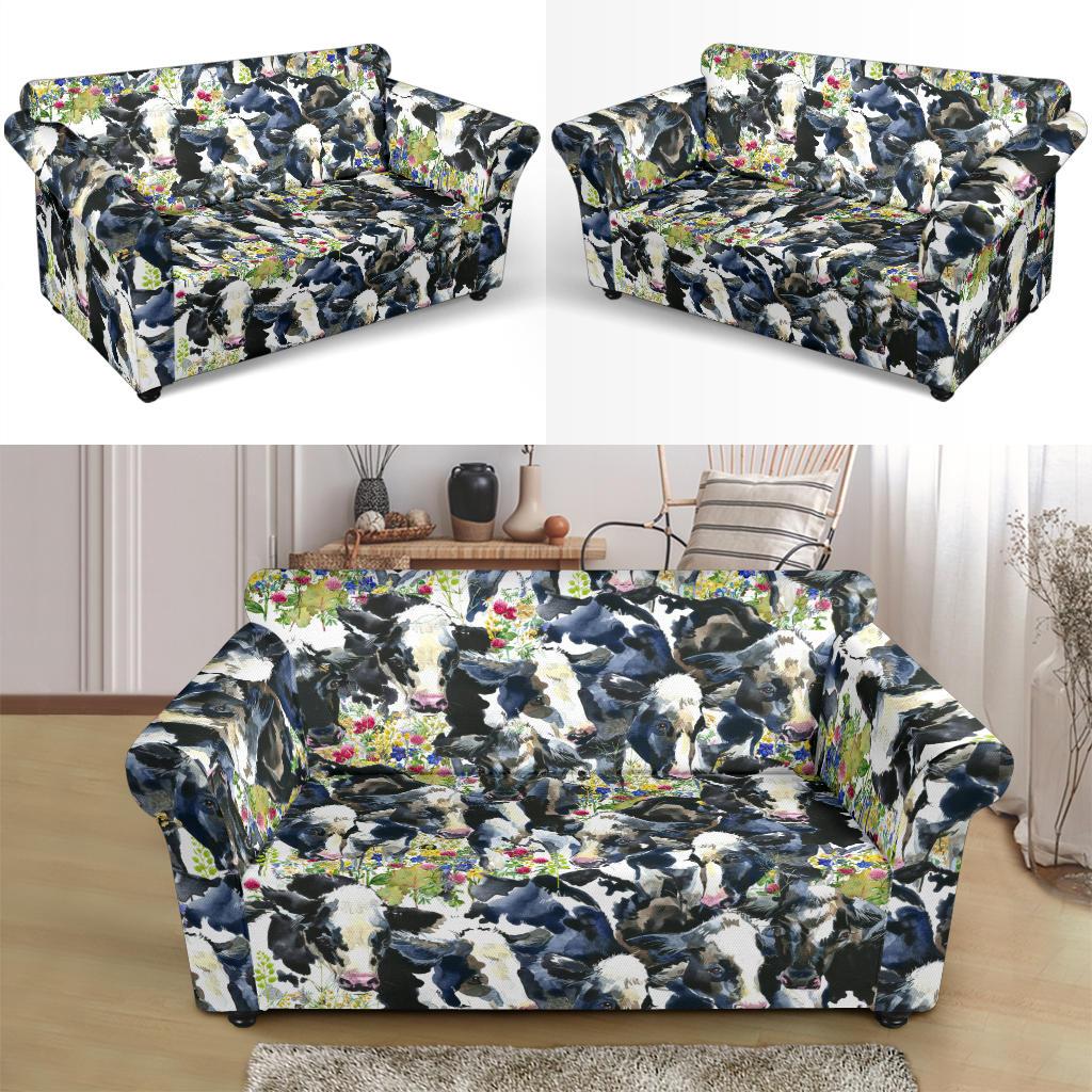 Cow Watercolor Print Pattern Loveseat Slipcover-JTAMIGO.COM