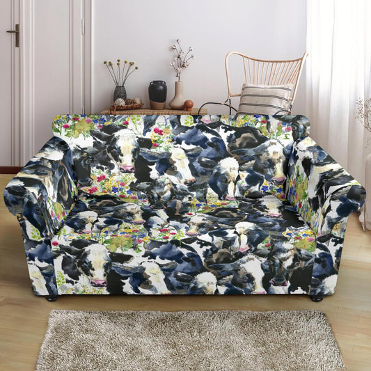 Cow Watercolor Print Pattern Loveseat Slipcover-JTAMIGO.COM
