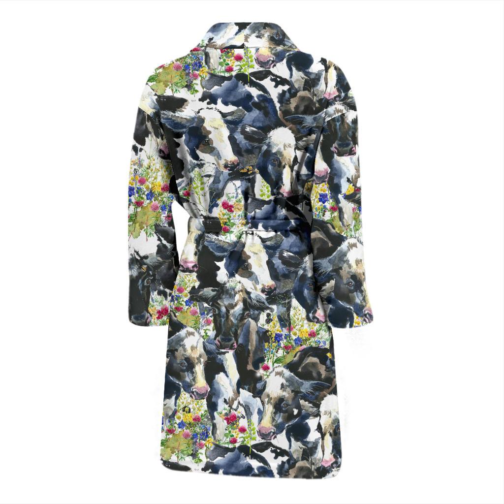 Cow Watercolor Print Pattern Men Bath Robe-JTAMIGO.COM