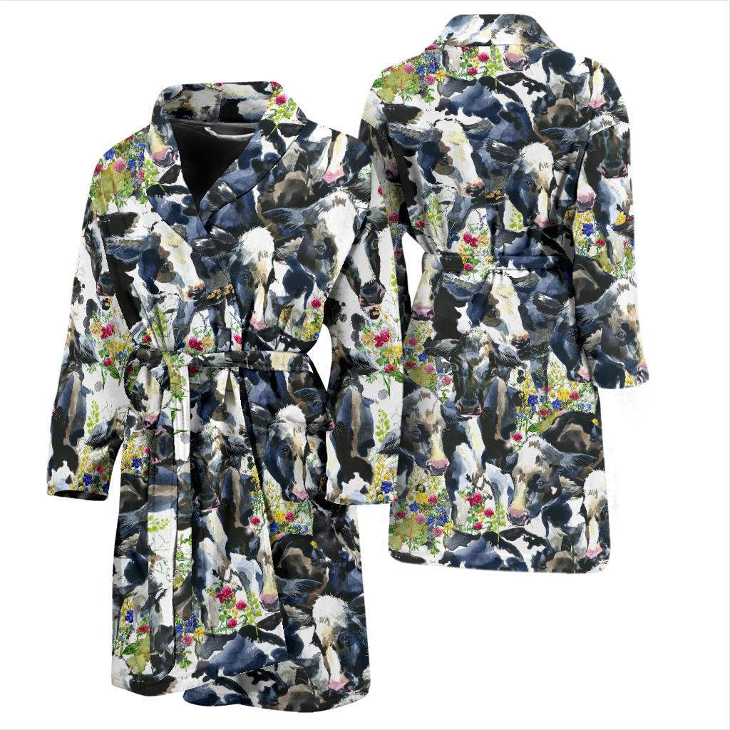 Cow Watercolor Print Pattern Men Bath Robe-JTAMIGO.COM
