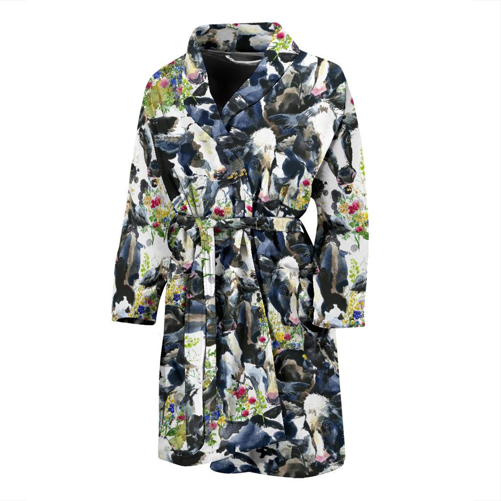 Cow Watercolor Print Pattern Men Bath Robe-JTAMIGO.COM