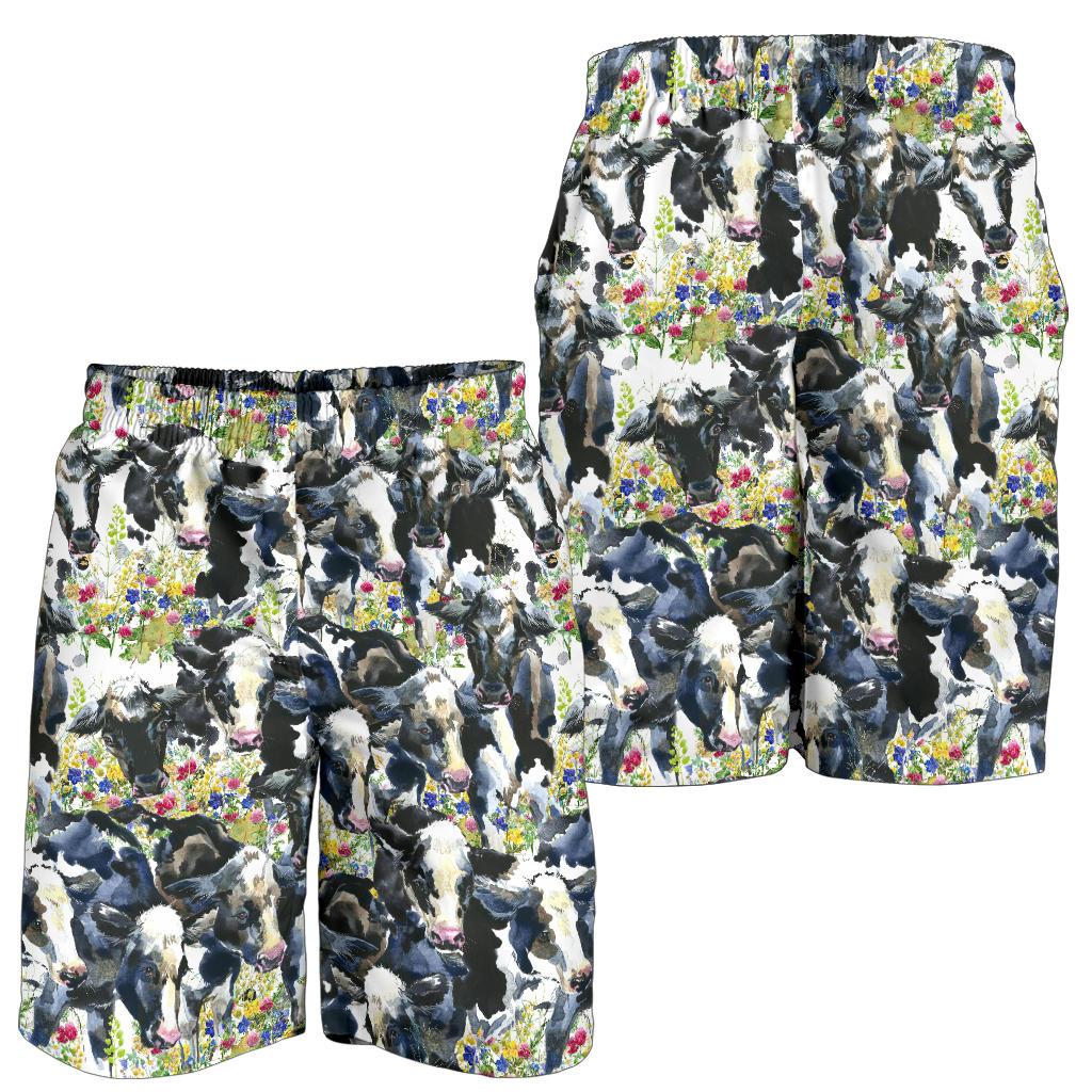 Cow Watercolor Print Pattern Mens Shorts-JTAMIGO.COM