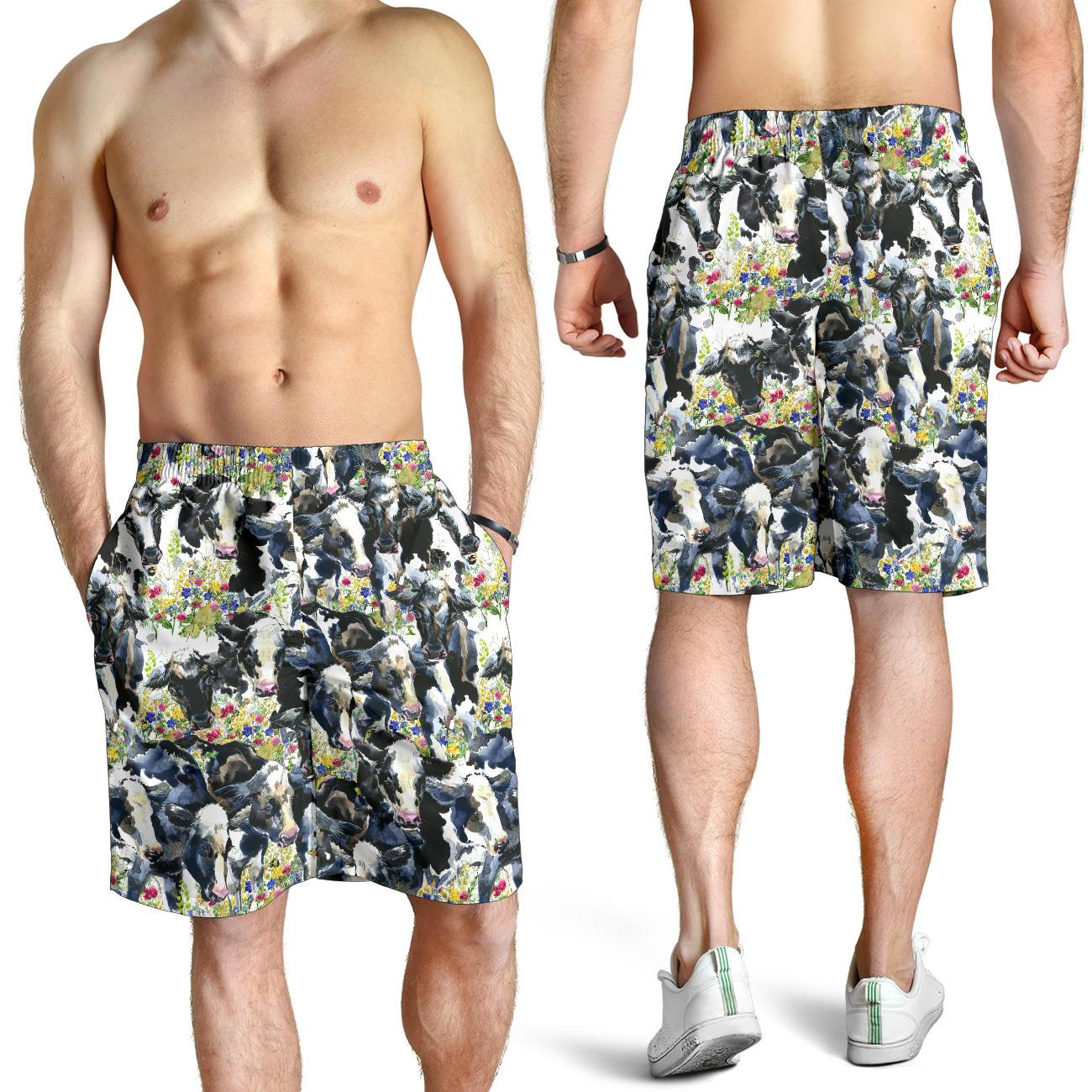 Cow Watercolor Print Pattern Mens Shorts-JTAMIGO.COM