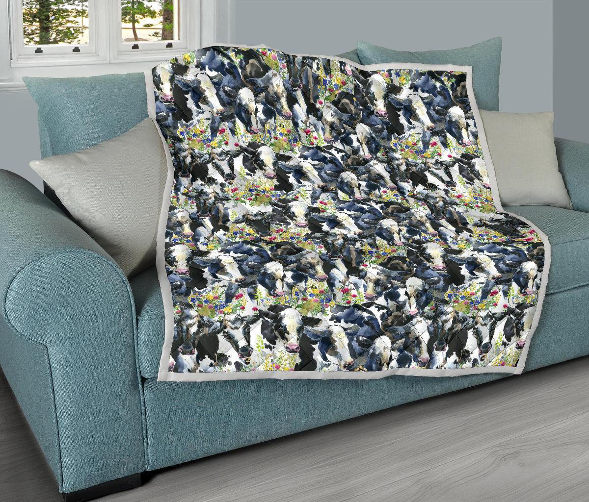 Cow Watercolor Print Pattern Premium Quilt-JTAMIGO.COM