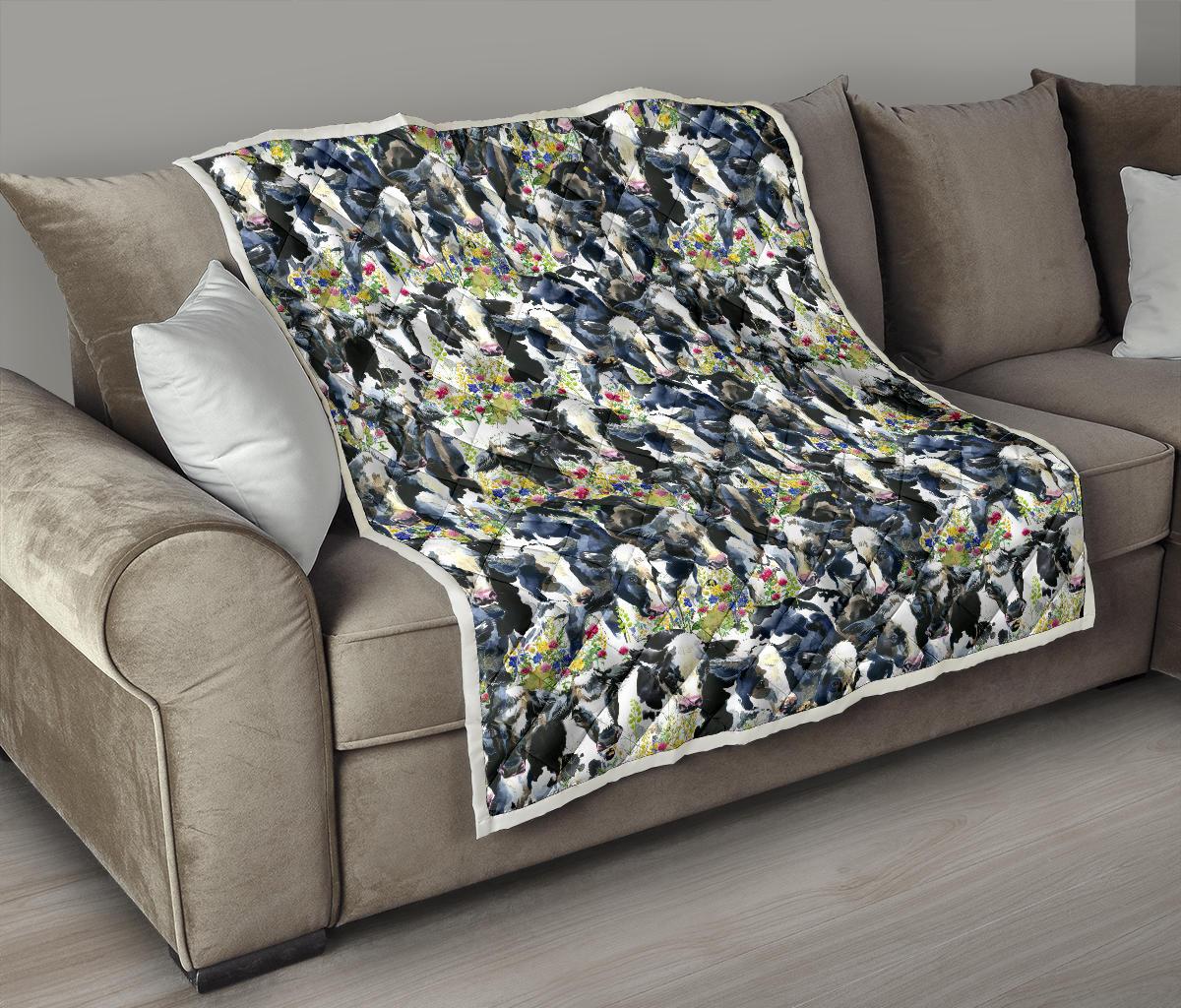Cow Watercolor Print Pattern Premium Quilt-JTAMIGO.COM