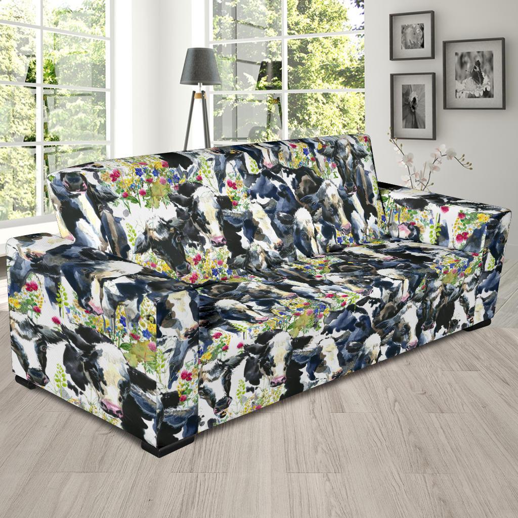 Cow Watercolor Print Pattern Sofa Slipcover-JTAMIGO.COM
