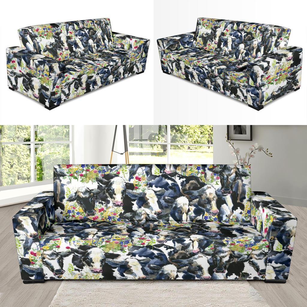 Cow Watercolor Print Pattern Sofa Slipcover-JTAMIGO.COM