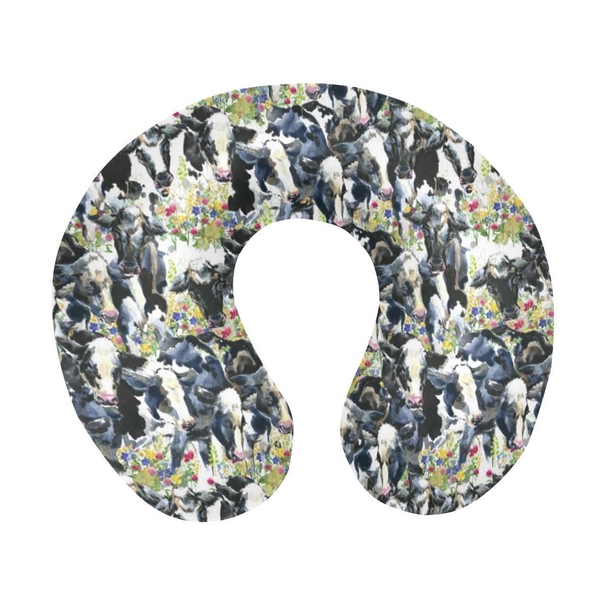 Cow Watercolor Print Pattern U-Shaped Travel Neck Pillow-JTAMIGO.COM