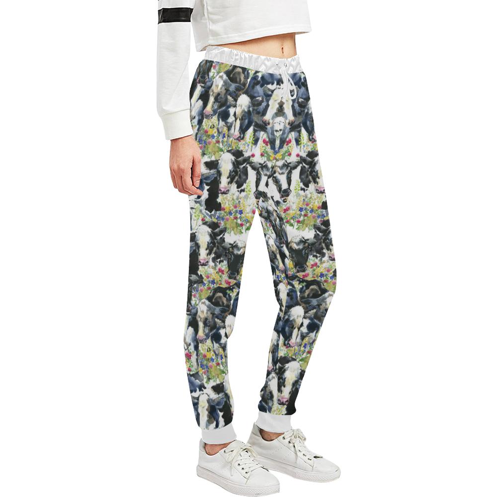 Cow Watercolor Print Pattern Unisex Casual Sweatpants (Model L11)-JTAMIGO.COM