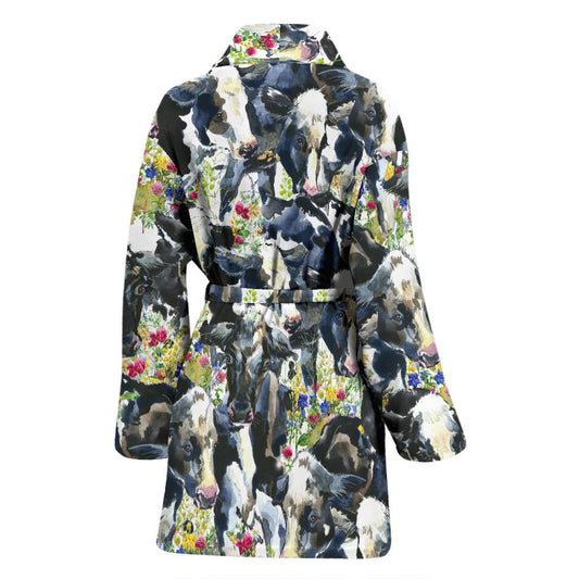 Cow Watercolor Print Pattern Women Bath Robe-JTAMIGO.COM
