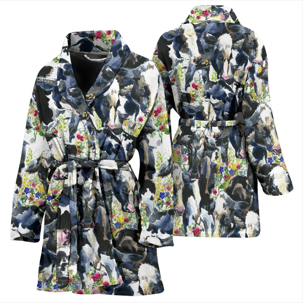 Cow Watercolor Print Pattern Women Bath Robe-JTAMIGO.COM
