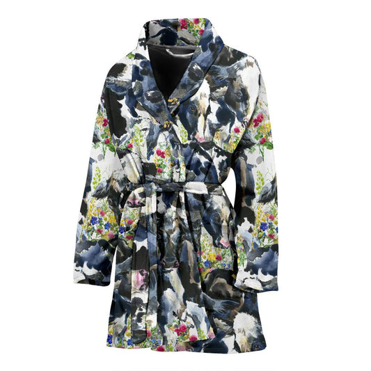 Cow Watercolor Print Pattern Women Bath Robe-JTAMIGO.COM