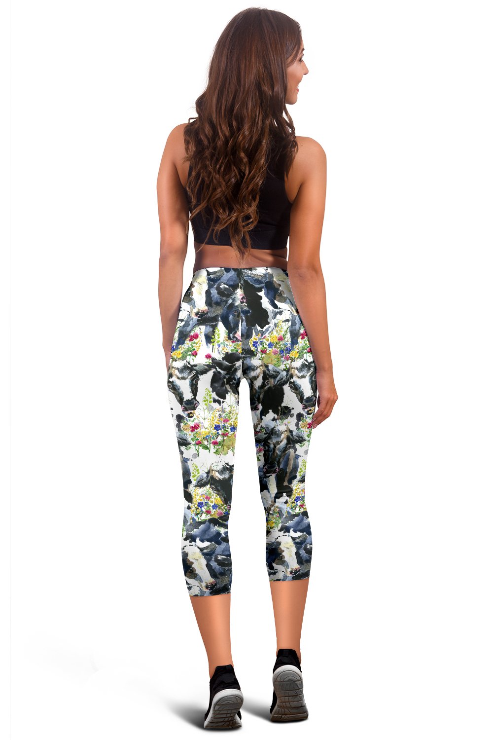 Cow Watercolor Print Pattern Women Capris