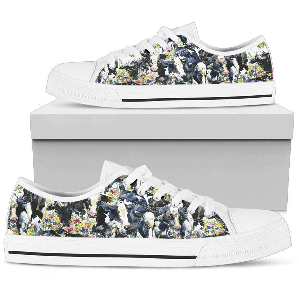 Cow Watercolor Print Pattern Women Low Top Shoes