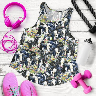Cow Watercolor Print Pattern Women Racerback Tank Top