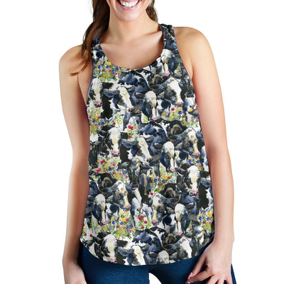 Cow Watercolor Print Pattern Women Racerback Tank Top