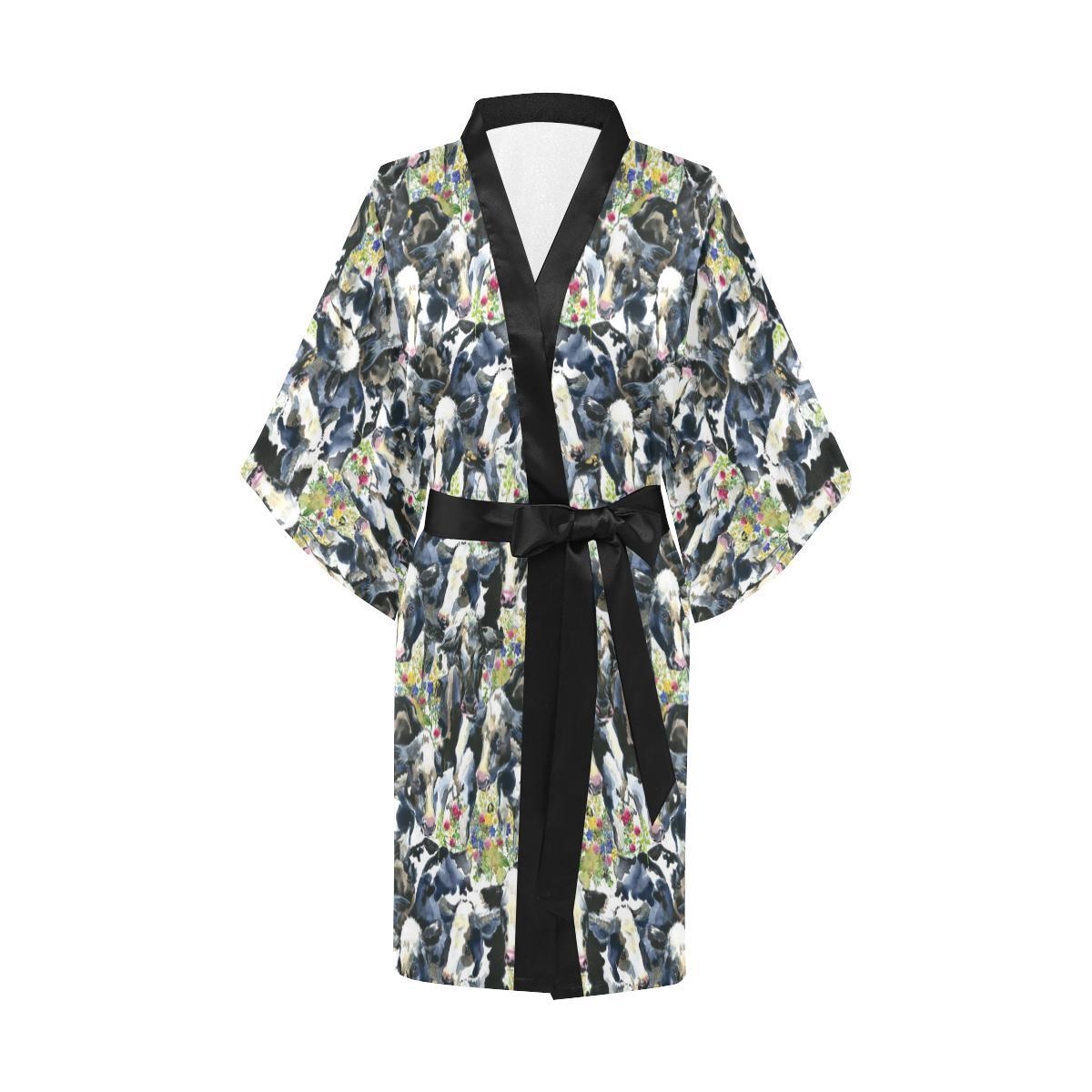 Cow Watercolor Print Pattern Women Short Kimono Robe