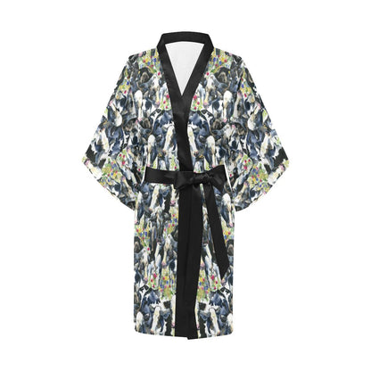 Cow Watercolor Print Pattern Women Short Kimono Robe