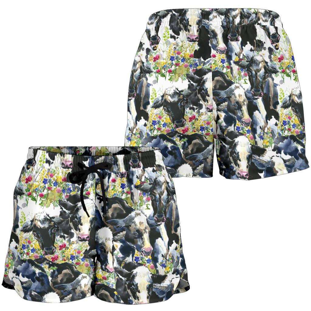 Cow Watercolor Print Pattern Women Shorts-JTAMIGO.COM