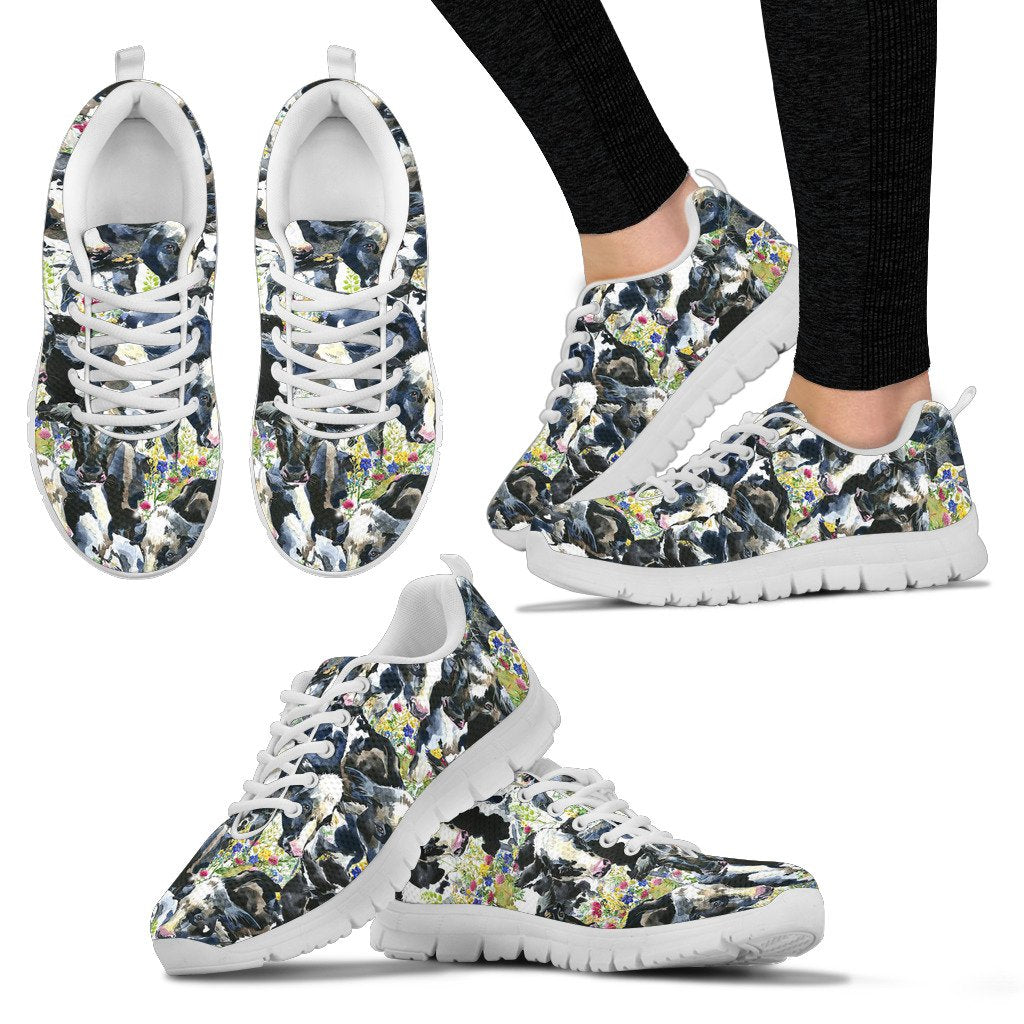 Cow Watercolor Print Pattern Women Sneakers Shoes
