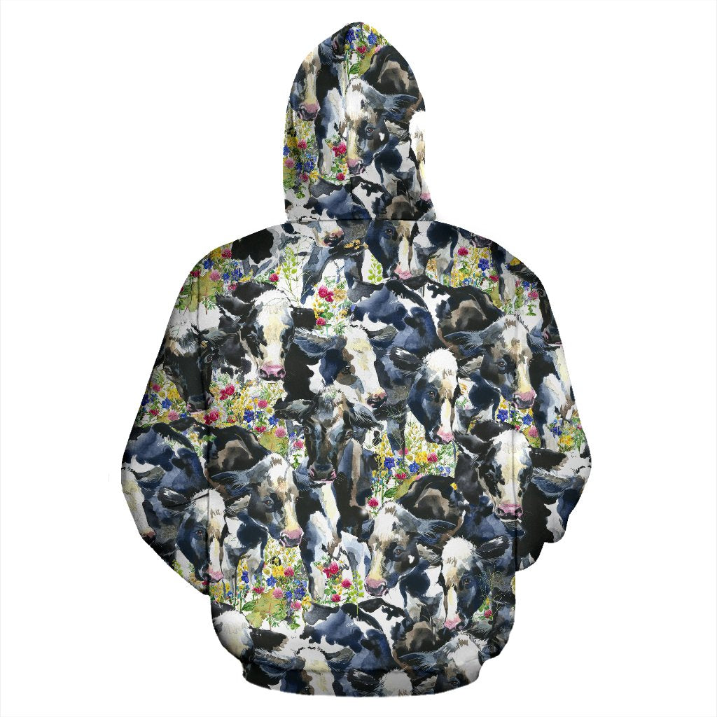 Cow Watercolor Print Pattern Zip Up Hoodie
