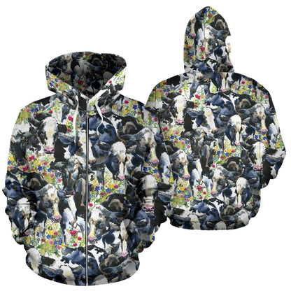 Cow Watercolor Print Pattern Zip Up Hoodie