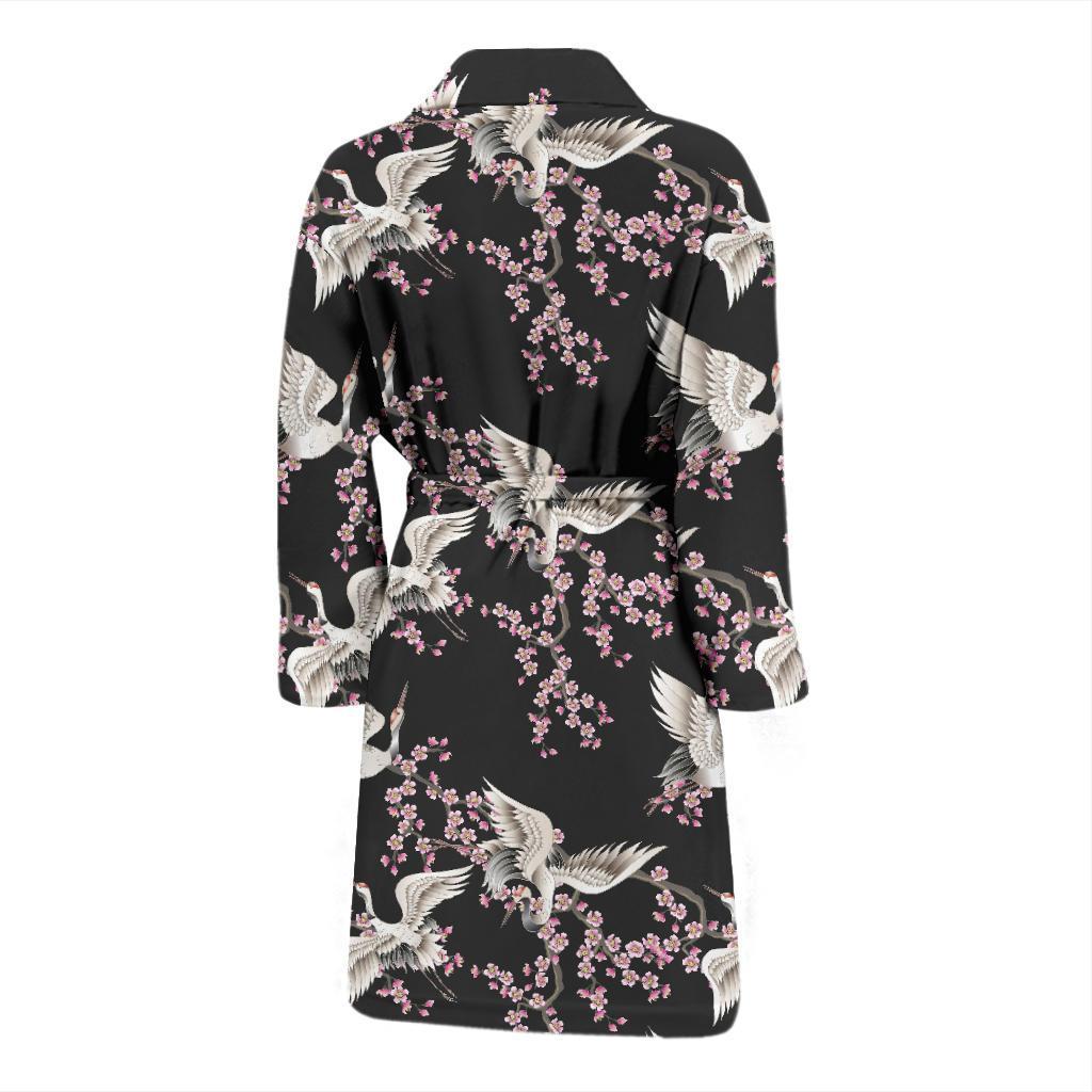 Crane Pattern Print Design 01 Men Bathrobe-JORJUNE.COM