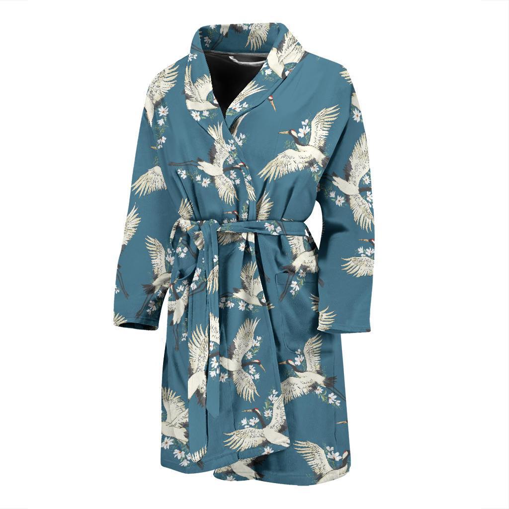 Crane Pattern Print Design 02 Men Bathrobe-JORJUNE.COM