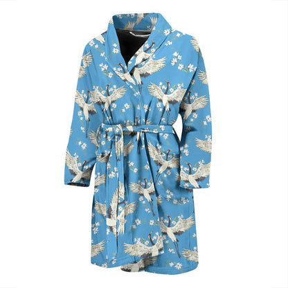 Crane Pattern Print Design 03 Men Bathrobe-JORJUNE.COM