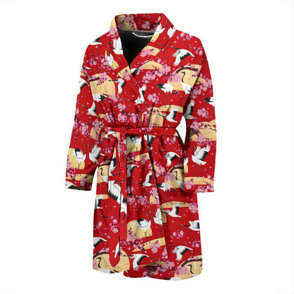 Crane Pattern Print Design 04 Men Bathrobe-JORJUNE.COM