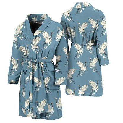 Crane Pattern Print Design 05 Men Bathrobe-JORJUNE.COM
