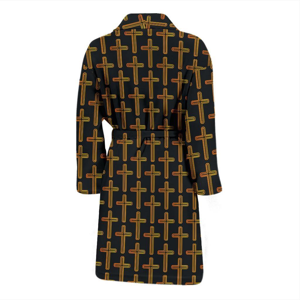 Cross Pattern Print Design 02 Men Bathrobe-JORJUNE.COM