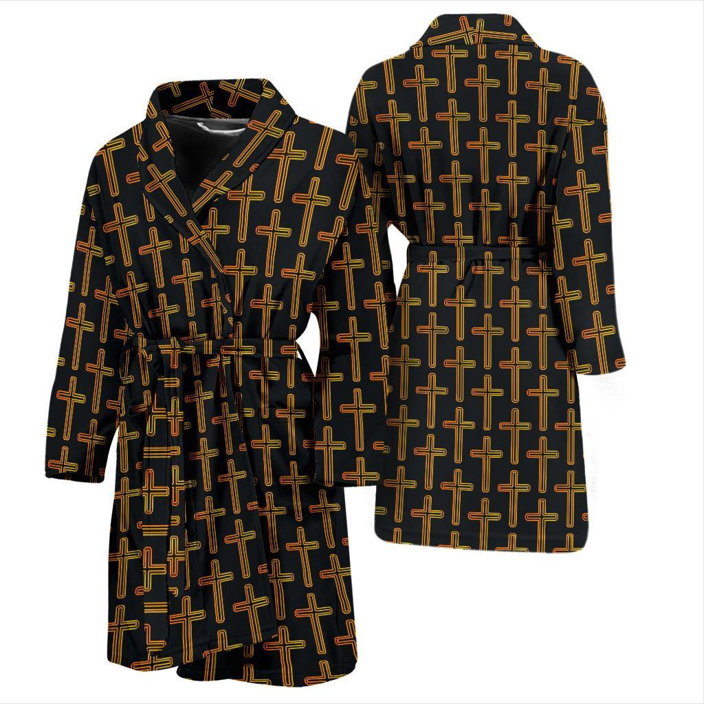 Cross Pattern Print Design 02 Men Bathrobe-JORJUNE.COM