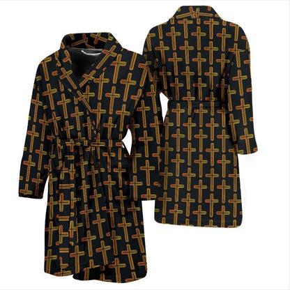 Cross Pattern Print Design 02 Men Bathrobe-JORJUNE.COM