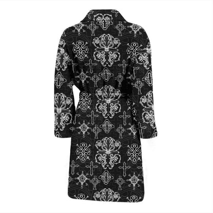 Cross Pattern Print Design 04 Men Bathrobe-JORJUNE.COM